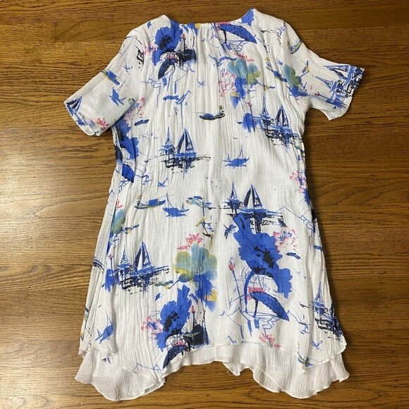 ⛵️ Nautical Sailboat Print White Gauze Tunic - Picture 3 of 11